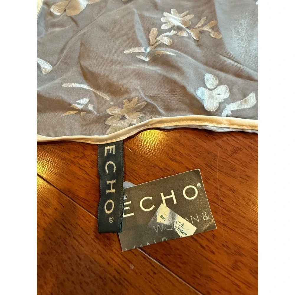 Echo Floral Scarf Shimmer Silk Rayon | NWT |‎ Blue White | 21